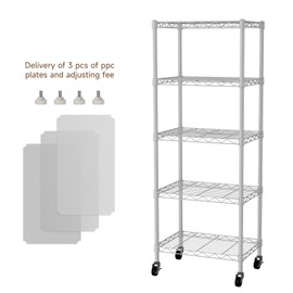 Golpart Small 5 Tier Shelves Storage Wire Shelving Unit Metal Shelf Adjustable Organizers Storage Shelving with Wheels for Bathroom Laundry Room Kitchen Pantry12”D x 18”W x 57.2”H White