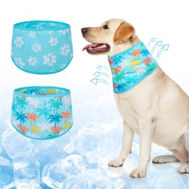 BEAUTYZOO Dog Cooling Bandana for Medium Large Dogs, 2 Pack Instant Cooling Bandanas Breathable Cooling Ice Towel Neck Wraps, Hawaiian Pattern Pet Scarf Keep Dogs Cool in Hot Summer, Blue L