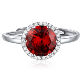 ChicSilver 8mm Round Cut Birthstone Promise Ring for Her, 925 Sterling Silver Simulated Red Garnet Gemstone Anniversary Wedding Engagement Band Rings for Women January Birthstone Jewelry