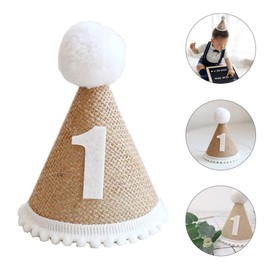 GALPADA 1st Birthday Linen Baby Birthday Hat Cone Hat For Toddlers First Birthday Cone Hat With Pom Topper Kids Birthday Party Decoration For