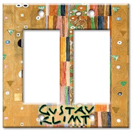 Art Plates - Double Gang Rocker OVERSIZE Switch Plate - OVER SIZE Decorative Metal Wall Plate - Klimt (detail) - (Made in USA)
