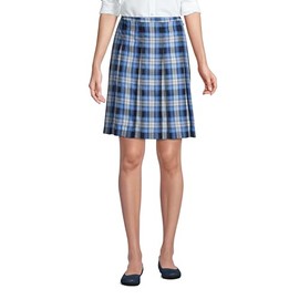 Lands' End Uniform Plaid Box Pleat Skirt Top of The Knee Clear Blue Plaid Womens Regular 16