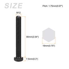METALLIXITY Hex Bolts (M12-1.75x90mm) 3Pcs, Carbon Steel Fully Threaded Black Oxide, Coarse Thread UNC Hex Head Screw Bolt - for Furniture Repair