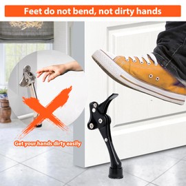 KOVOSCH 2 Pack Kickdown Door Stoppers 4 Inches, Heavy Duty Door Stoppers for Bottom of Door, Door Stop with One Touch and Soft Rubber Tips, Black