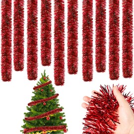 Cindeer 66 Feet Christmas Tinsel Garland Decoration Chunky Tinsel Thick Hanging Luxury Tinsel for Christmas Party Indoor and Outdoor Decor(Red)