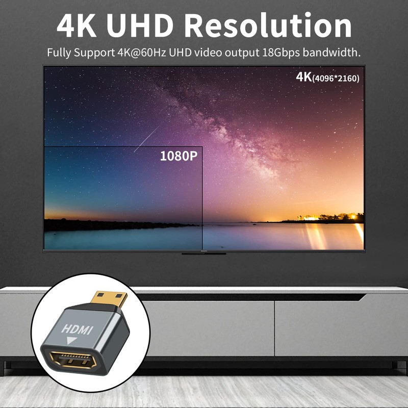 Poyiccot HDMI Mini HDMI Adapter 4K, Mini HDMI to HDMI