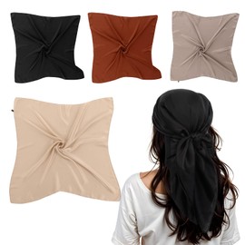 4 PCS 27.5“ Satin Head Scarf, Silk Bandana Head Scarf for Women's Hair, Bandanas Silk Scarves for Women, 100% Polyester Hair Scarves for Sleeping, Hair Wraps (Black/Coffee/Apricot/Light Khaki)
