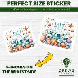 Ocean Theme Seashell Sticker, Salt in The Air Design, Beach Waves Sticker, Sea Life Art, Starfish and Shells Decorative Sticker - 5-Inch Sticker - 2-Pack - CCSTICKER01133