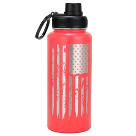 DRINCO Stainless Steel Water Bottle Spout Lid Vacuum Insulated Double Wall Water Bottle Wide Mouth Leak Proof Keep Cold Sport Camping (USA Flag) (32oz Barn Red USA Flag, 32oz)