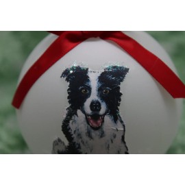 D112 Hand-made Christmas Ornament - Border Collie -cute black and white sitting