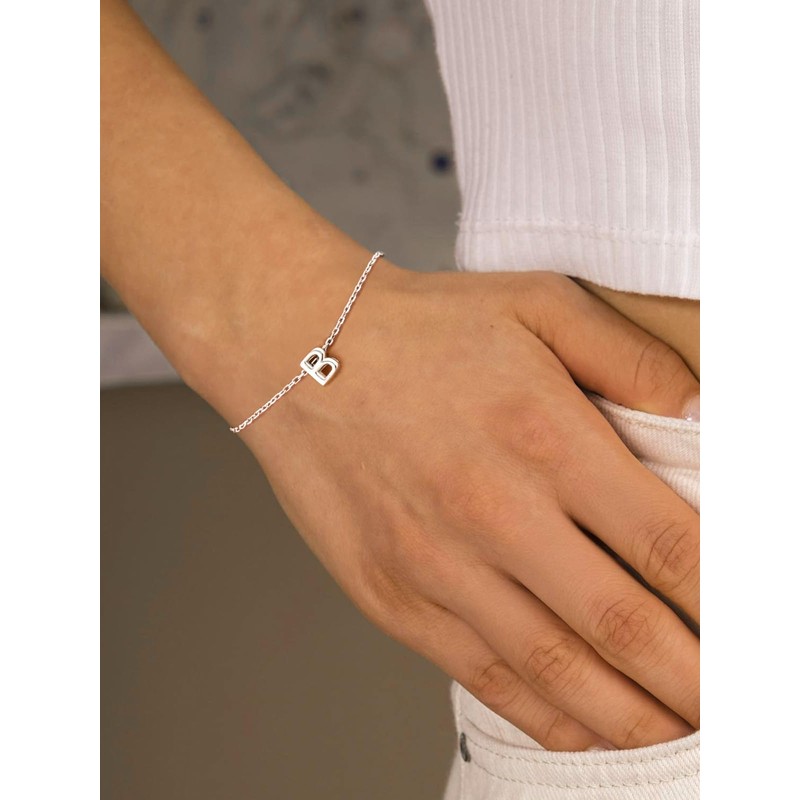 Silvora S925 Sterling Silver Initial Letter Bracelet, Meaningful Initial Bracelet
