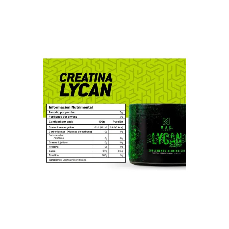 Creatina Monohidratada 100 Pura Mad Labz 350g 70 Servs