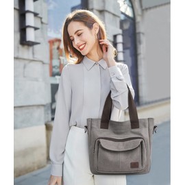 DIRRONA Canvas Women Handbag Casual Crossbody Bag Travel Shoulder Bags Large Tote Handbag Bag Work Shopping Multiple Pockets Handbag Womens Grey