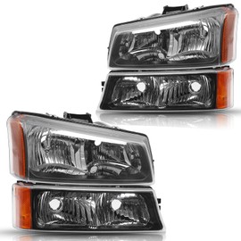 APSVE Headlight Assembly For 2003 2004 2005 2006 Chevy Silverado Avalanche 1500 2500 3500, For 2007 Chevy Silverado Classic Black Housing Amber Reflector Clear Lens Driver and Passenger Side Headlamp