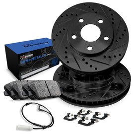 R1 Concepts Rear Brakes and Rotors Kit |Rear Brake Pads| Brake Rotors and Pads| Optimum OEp Brake Pads and Rotors |Hardware and Sensor Kit |fits 2004-2018 Bentley Continental