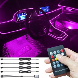 TABEN Car Ambient Lighting Kit 4 m Fibre Optic 8 Colours RF Remote Control USB Car Atmosphere Light, DIY RGB Multicoloured Sound Music Sync Car Interior Lighting DC 12 V