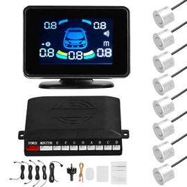 Shkalacar - Sistema de radar de sensor de estacionamiento de marcha atrás para coche con 8 sensores de estacionamiento de detección de distancia,...  