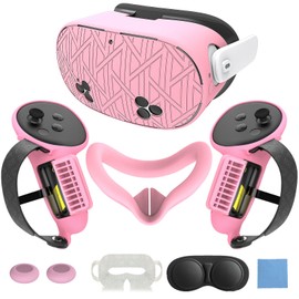 MLemonVR Silicone Cover Set for Meta/Oculus Quest 3s Accessories Includes VR Case Cover Face Interface Cover Upgraded Battery Opening Controller Grip Cover Lens Cap Protector Disposable Eyecup (Pink)