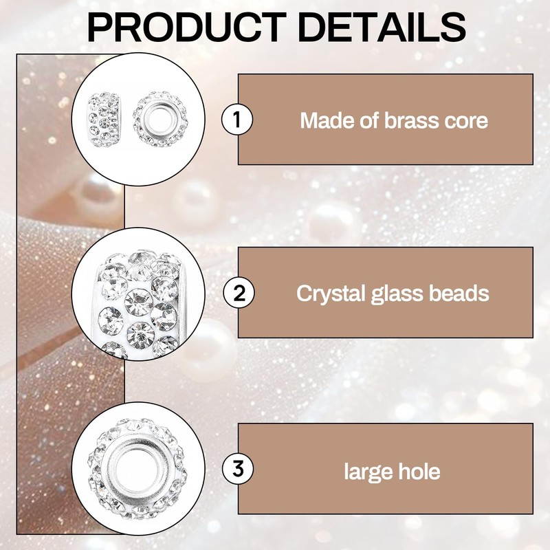 100PCS Rhinestone European Beads, Crystal and Polymer Clay Large Hole