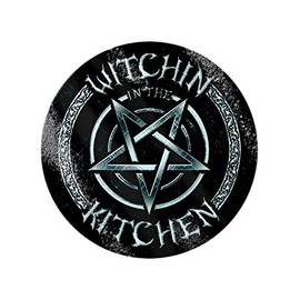 Witchin in The Kitchen Circular Black Glass Chopping Board