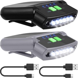 Mudder 2 Pieces LED Clip on Cap Lights USB Rechargeable Cap Flashlight Clip Waterproof Ultra Bright Hat Flashlight Headlamp for Fishing Camping Hand Work (Black,Gray)