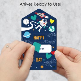 Big Dot of Happiness Blast Off to Outer Space - Rocket Ship Cards for Kids - Happy Valentine’s Day Pull Tabs - Set of 12