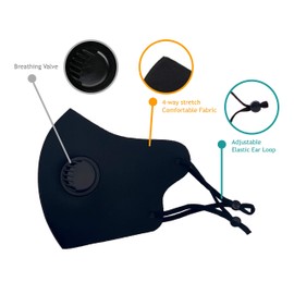 (3 PACKS) 3D Protection Cover Face Mask with Breathing Valve & Elastic Earloop, 4-way Stretch, Washable Reusable (3)