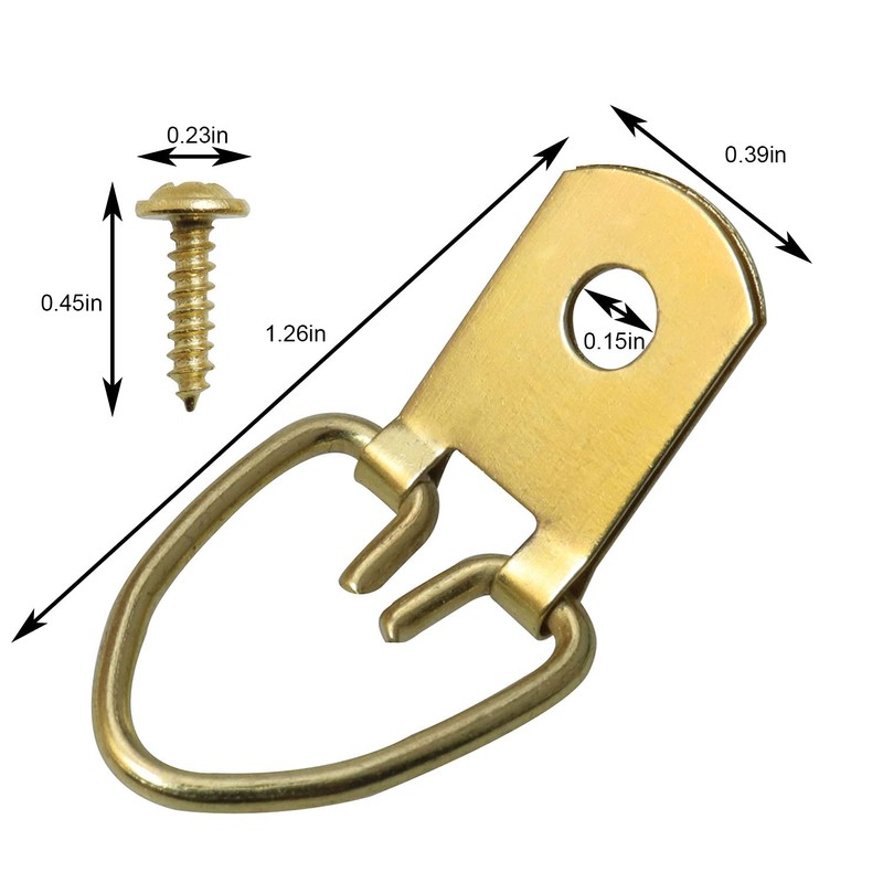 MEETOOT 50pcs D-Ring Picture Hanger 13x32mm Gold Color Single Hole