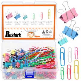 Rustark 350Pcs Colorful Paper Clips and Binder Clips Set 3 Assorted Colors and Sizes Office Clips Reusable Binder Clips Paper Clips for Paper, Notebooks, Document Organizing for School Office