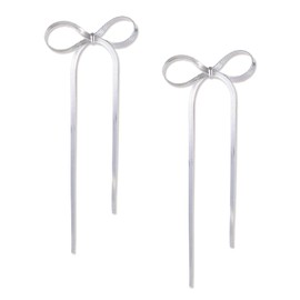 Pwiuor Silver Bow Drop Dangle Tassel Earrings for Women Statement Long Snake Chain Ribbon Dangle Bow Tie Earrings Formal Prom Weeding Bowknot Jewelry Gift