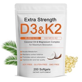 Vitamin D3 K2 Magnesium Complex, Extra Strength D3 & K2 with Triple Magnesium Softgels, D3 + K2 (Mk-7) | Support Bone & Immune | Improve Energy | Non-GMO, 200 Softgels (1) (1)