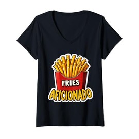 Womens French Fries Aficionado Lover Chips Funny Kids Boys Girls V-Neck T-Shirt