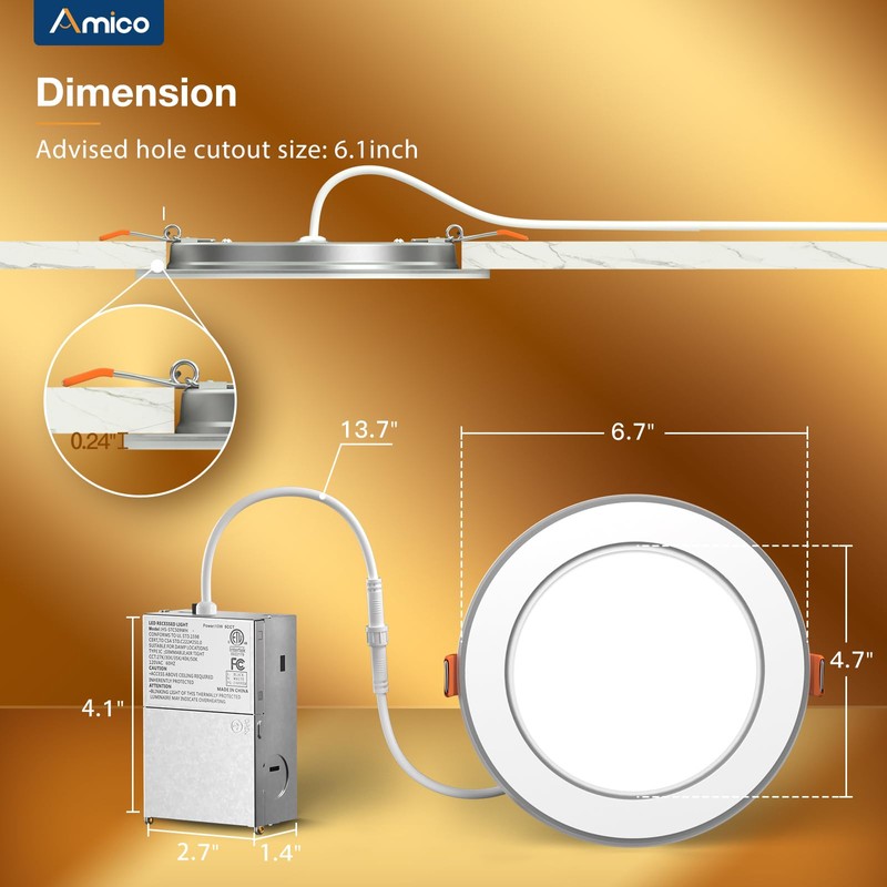 Amico 1 Pack 6 Inch 5CCT LED Recessed Ceiling Light