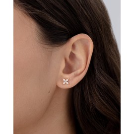 PAVOI Rhodium Plated Stud Earrings for Women | Dainty Gold 4 Stone Marquise Floral Studs Bridal Wedding Earrings Cubic Zirconia