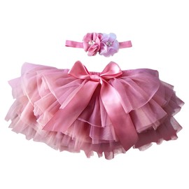 YONKINY Baby Tutu Skirt, Tulle Tutu Skirt with Matching Floral Headband for Birthday Photos, Baby Photography Props - Tulle skirt Red (watermelon red)
