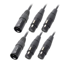 Pair of PD Y-Splitter Audio Signal Cable Adaptor Leads – 3-Pin XLR Male to Dual XLR Female Connectors – Flexible Noise-Free Balanced XLR Splitter Cables for Stage, DJ and Studio Equipment (0.5m)