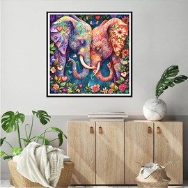 QQYRHN 5D Colourful Elephant Diamond Painting Kit for Adults Beginners Flowers Diamond Art Kits Complete DIY Couples Diamond Embroidery Set Perfect for Relaxation and Decoration 30 x 30 cm