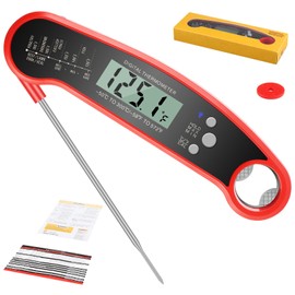 MixOra Meat Thermometer Digital, Waterproof Instant Read Cooking Thermometer with LCD Backlight, Magnetic Back & Bottle Opener for Kitchen, Baking, Sous Vide, Outdoor Grilling,Candy Making, Red