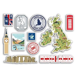 A5 Sticker Sheet - England Vinyl Sticker - English London GB Landmark Holiday City Country Airport Map Flag Food Sticker #77540