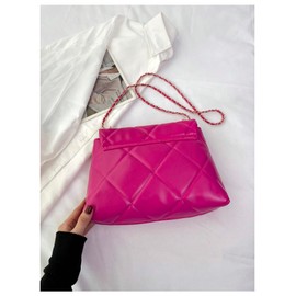 Floerns Women's Quilted Tote Bag Square Bag Leather Clutch Purse Flap Shoulder Bag Hot Pink One-Size