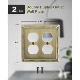 TREEWELL 2-Pack Double Duplex Outlet Cover, Antique Brass Metal Switch Plates and Outlet Covers, Pearls Decorative Wall Plates for Electrical Outlets, 2 Gang Receptacle Cover, Corrosion Resistant
