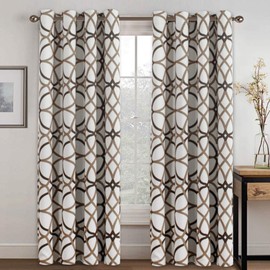 H.VERSAILTEX Blackout Curtains 84 Inch Length 2 Panels Geometry Print Curtain Drapes for Living Room Thermal Insulated Grommet Window Curtains for Bedroom - Modern Geo Line Taupe and Brown