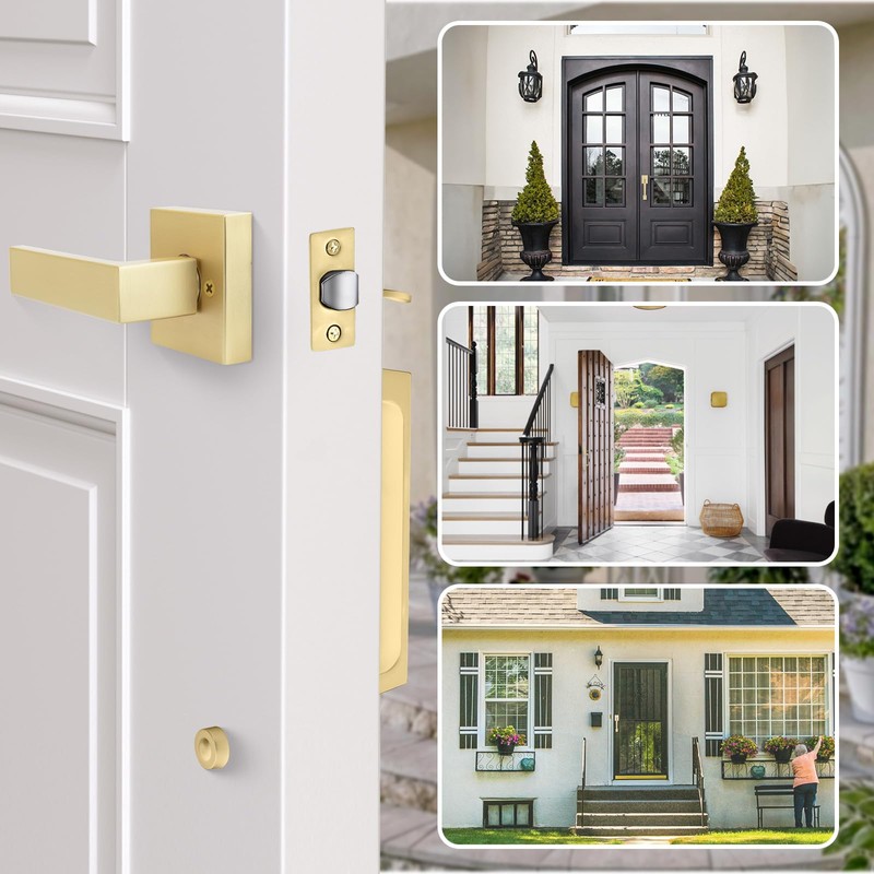 Haidms Gold Front Door Handle, Single Cylinder Exterior Door Entry
