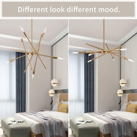 Modern 6-Lights Gold Sputnik Chandelier Dimmable Adjustable Height Contemporary Pendant Light Fixture for Dining Room Mid Century Farmhouse Mental Ceiling Light Fixture for Kitchen Island LivingRoom
