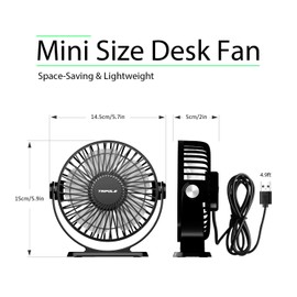 TriPole Desk Fan USB Powered 2 Pack Black Small Portable Fan, 3 Speeds Strong Airflow Mini Fan 360°Rotation Personal Fan 5.1 Inch Table Fan for Home Office Bedroom Desktop Travel, 4.9ft Cable