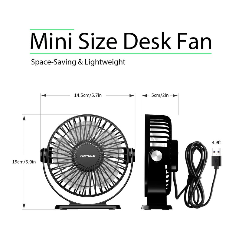 TriPole Desk Fan USB Powered 2 Pack Black Small Portable