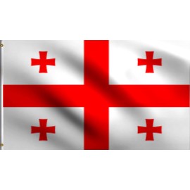 DMSE Georgia Country Five Cross National Flag 3X5 Ft Foot 100% Polyester 100D Flag UV Resistant (3' X 5' Foot)
