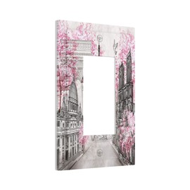 Paris Eiffel Tower Arc De Triomphe European City Landscape Pink 1 Gang Single Rocker Art Wall Plate Decorative GFCI Light Switch Cover Electrical Faceplate Outlet for Bathroom Bedroom Kitchen