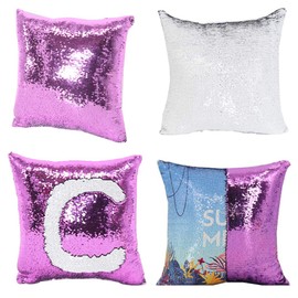 H-E 10pcs Sublimation Blank Throw Pillow Covers 40x40 cm Sequin Magic Swipe Pillow Cases Cushion Cover Decorative Square Reversible Pillowcase Cover Printing Both Sides (Purple)