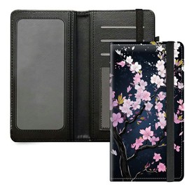 DIGTIALL Checkbook Cover for Men & Women,PU Leather Check Book Holder Wallet with RFID Blocking Function & Elastic Strap,Pink Cherry Blossom